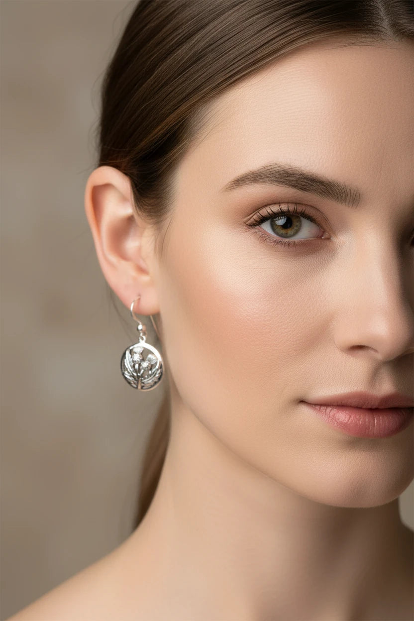 Aviemore Scottish Thistle Earrings in Sterling Silver — view 3