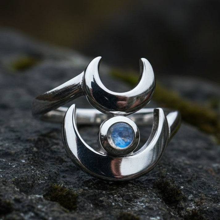 Double Crescent Moon Ring in Sterling Silver