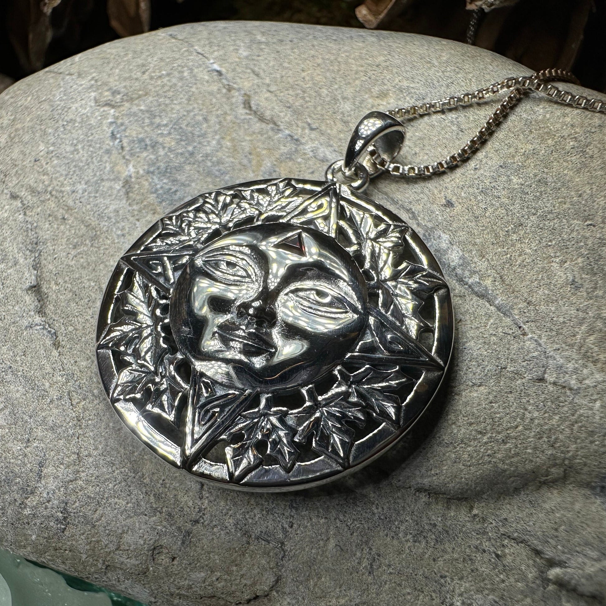 Sun Necklace, Celestial Jewelry, Oak Leaf Jewelry, Wiccan Jewelry, Pagan Pendant, Mystical Jewelry, Anniversary Gift, Celtic Jewelry