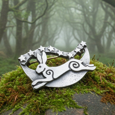 Celtic Rabbit Brooch, Nature Jewelry, Hare Pin, Celestial Stars Pin, Animal Jewelry, New Beginnings, Inspirational Gift, Wife Gift, Mom Gift
