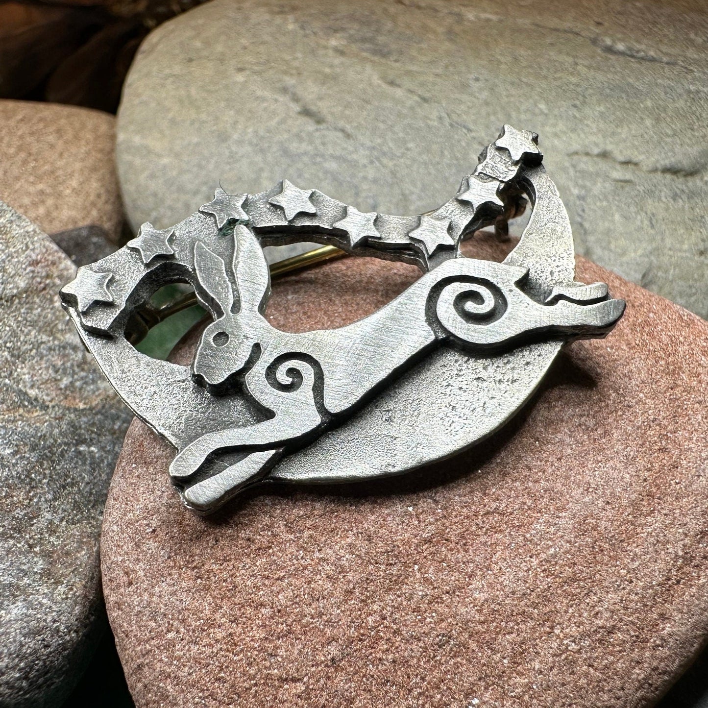 Celtic Rabbit Brooch, Nature Jewelry, Hare Pin, Celestial Stars Pin, Animal Jewelry, New Beginnings, Inspirational Gift, Wife Gift, Mom Gift