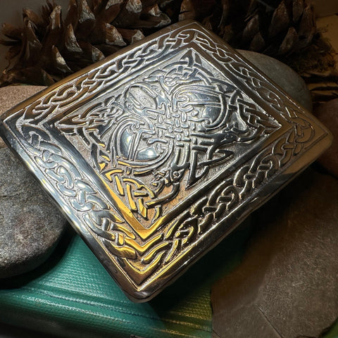Load image into Gallery viewer, Celtic Kilt Belt Buckle, Scottish Belt Buckle, Pewter Buckle, Large Belt Buckle, Men's Celtic Gift, Irish Gift, Celtic Knot Buckle, Bagpiper

