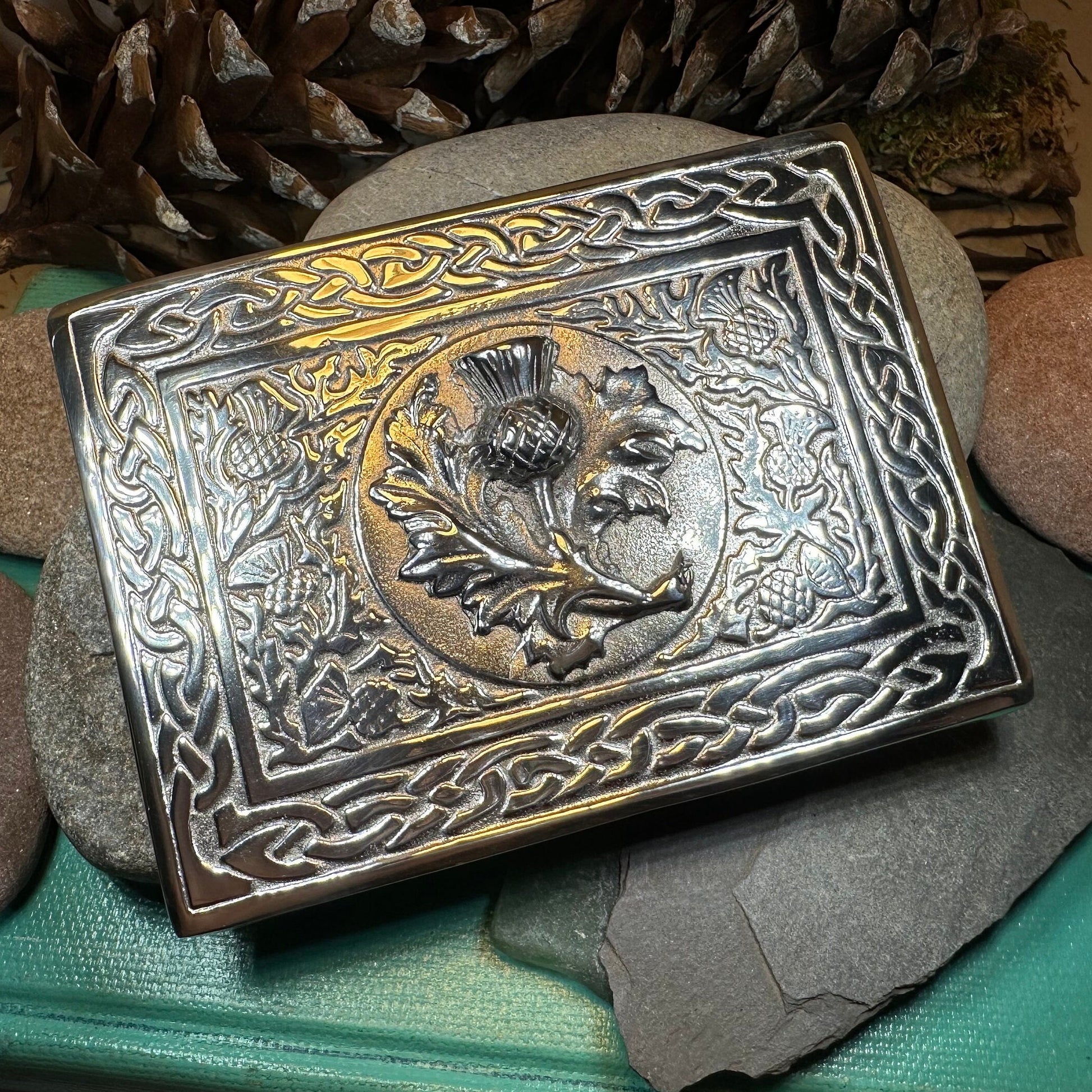 Celtic Kilt Belt Buckle, Scottish Belt Buckle, Pewter Thistle Buckle, Large Belt Buckle, Men's Celtic Gift, Celtic Knot Buckle, Bagpiper