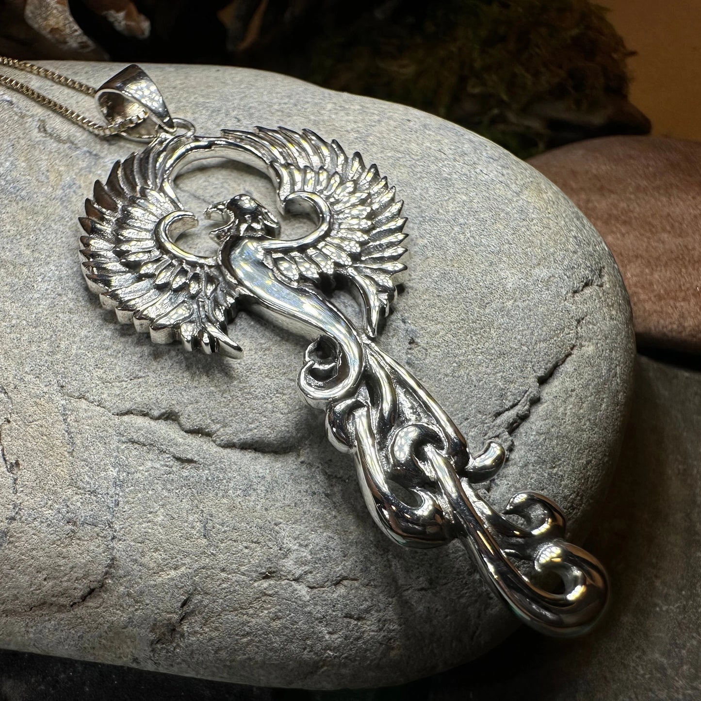 Glorious Rising Phoenix Necklace in Sterling Silver