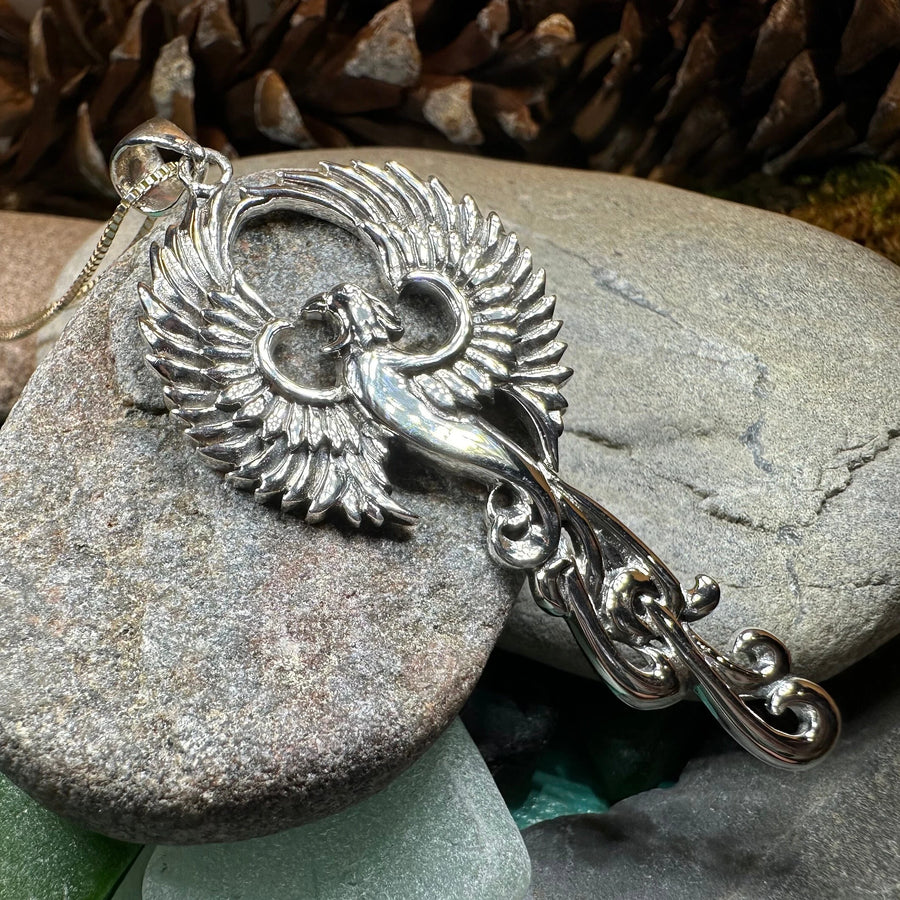 Glorious Rising Phoenix Necklace in Sterling Silver