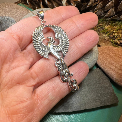 Load image into Gallery viewer, Glorious Rising Phoenix Necklace in Sterling Silver
