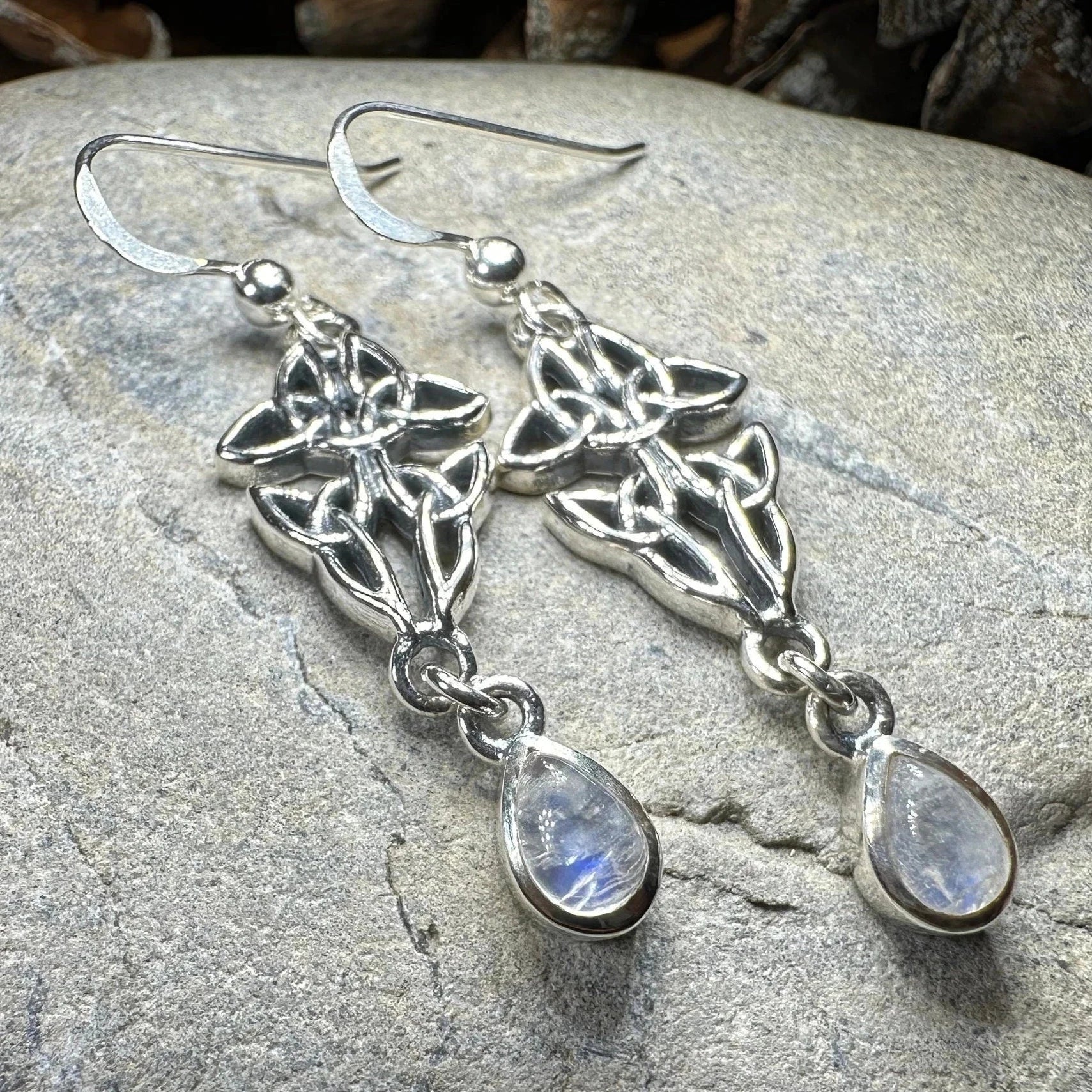 Artisan Long Trinity Knot Earrings in Sterling Silver — view 3
