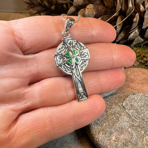 Load image into Gallery viewer, Celtic Cross Necklace, Celtic Jewelry, Irish Jewelry, Shamrock Cross Necklace, Irish Cross, Clover Jewelry, Ireland Jewelry, Confirmation
