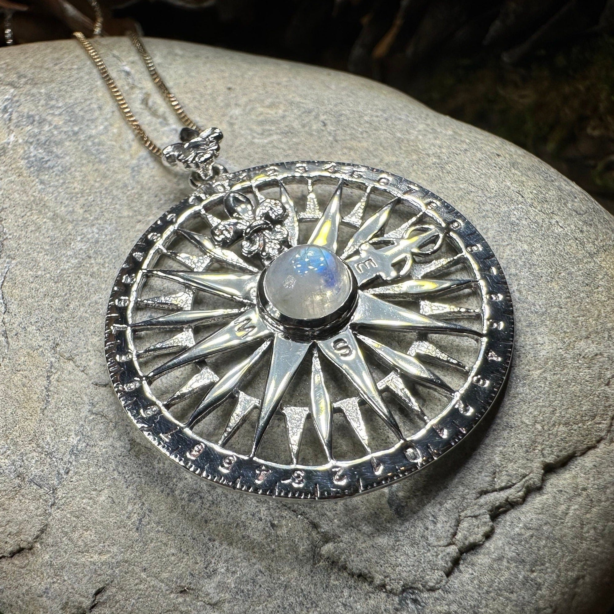 True North Moonstone Compass Necklace – Celtic Crystal Design Jewelry