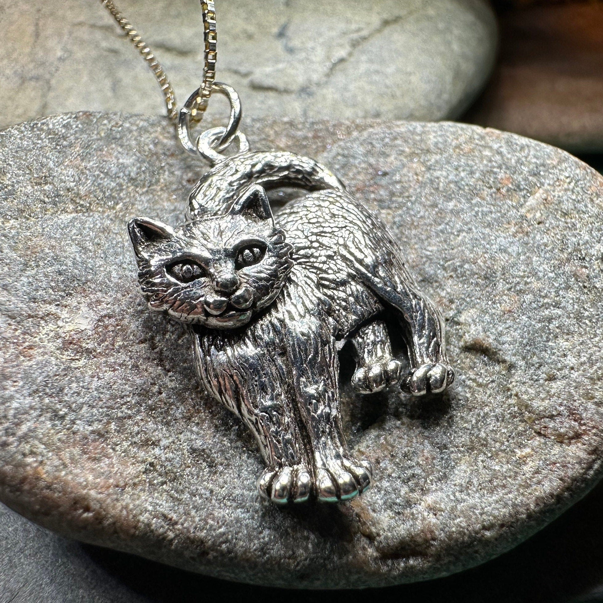 Josie Cat Necklace in Sterling Silver – Celtic Crystal Design Jewelry