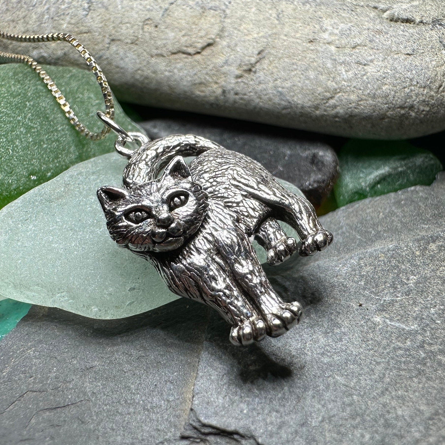 Josie Cat Necklace in Sterling Silver – Celtic Crystal Design Jewelry