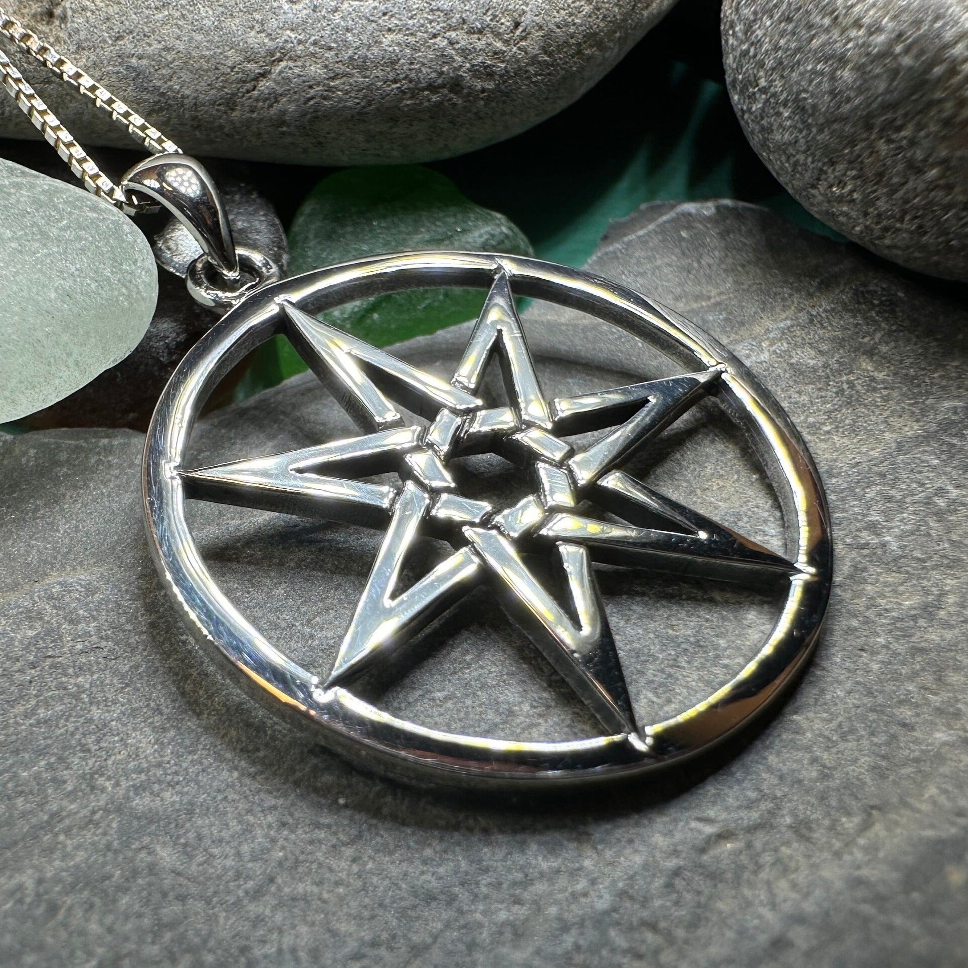 Seven Pointed Elven Star Necklace in Sterling Silver — view 9