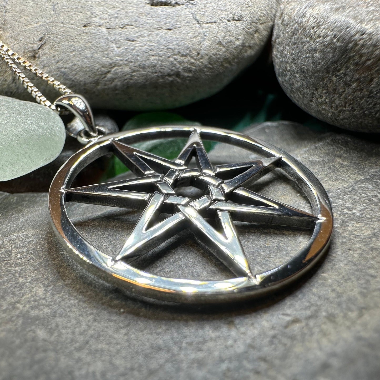 Seven Pointed Elven Star Necklace in Sterling Silver — view 7
