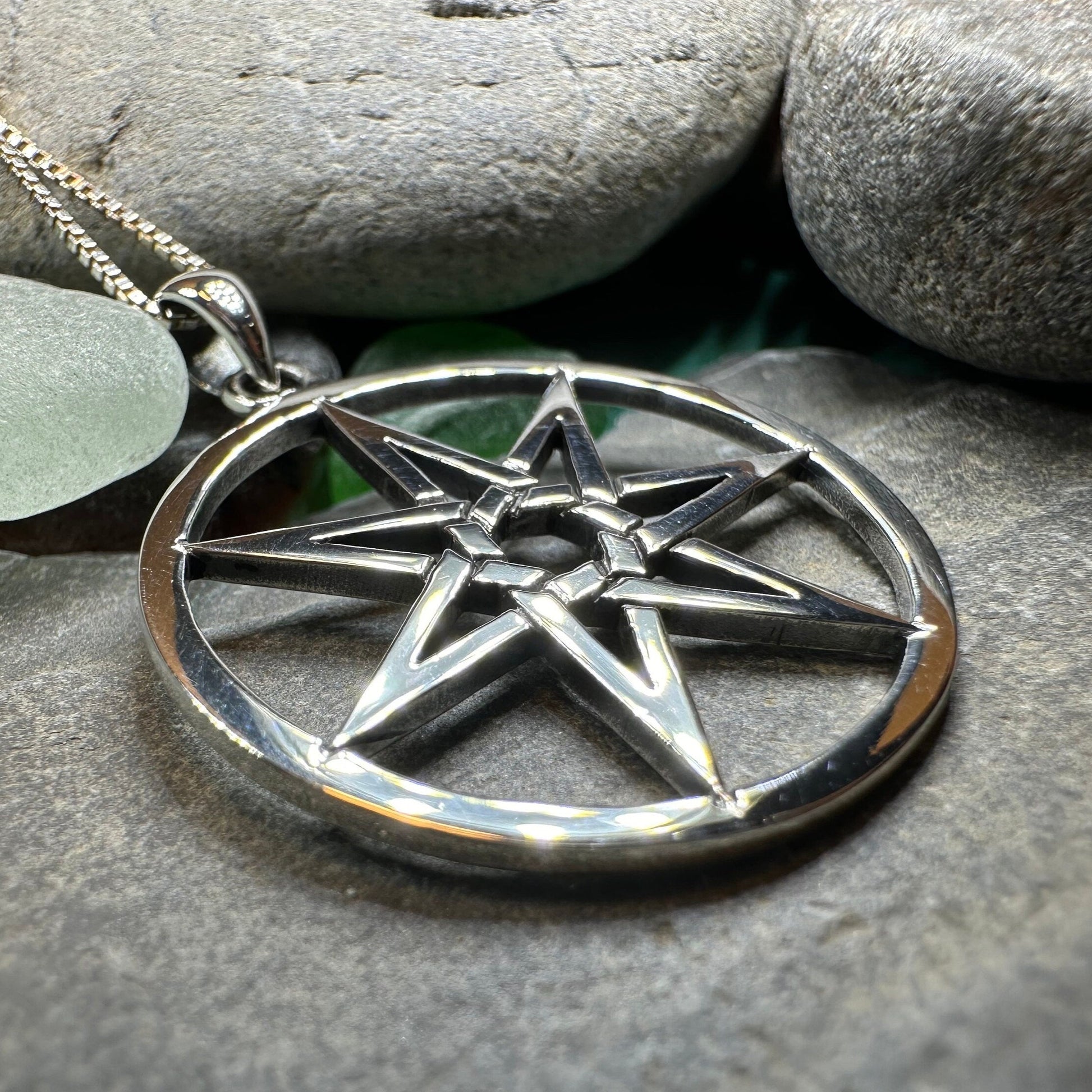 Seven Pointed Elven Star Necklace in Sterling Silver — view 7