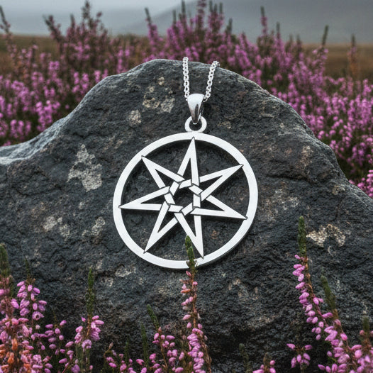Elven Star Necklace, Seven Pointed Star Necklace, Celestial Pendant, Wiccan Jewelry, Witch Pendant, Pagan Jewelry, Oak Leaf, Mystical