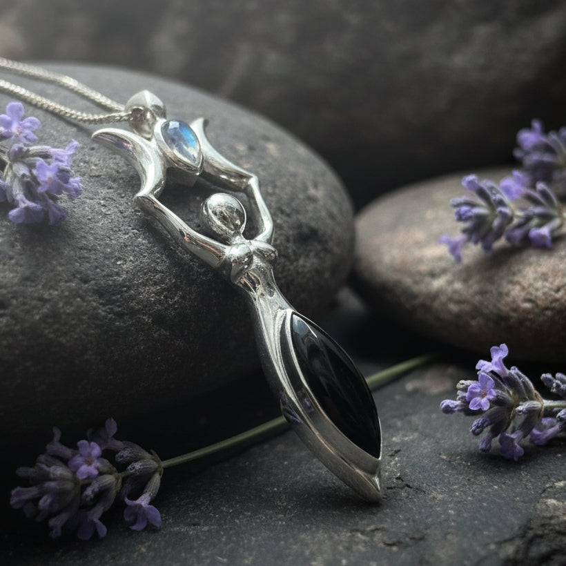 Goddess Necklace, Danu Pendant, Celtic Jewelry, Anniversary Gift, Celestial Jewelry, Moonstone Necklace, Irish Jewelry, Mom Gift, Wife Gift
