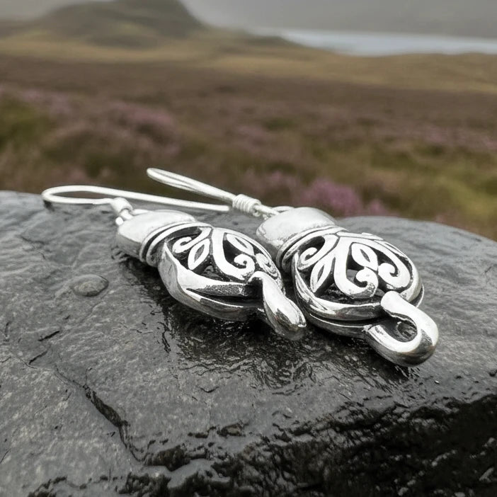 Celtic Cat Earrings in silver