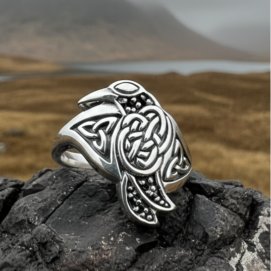 Morrigan Celtic Raven Ring in Sterling Silver