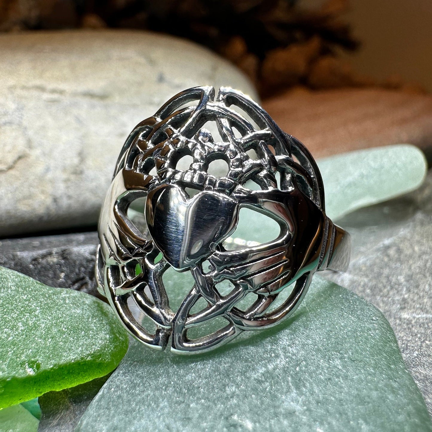 Irish Lace Claddagh Ring in Sterling Silver — view 7