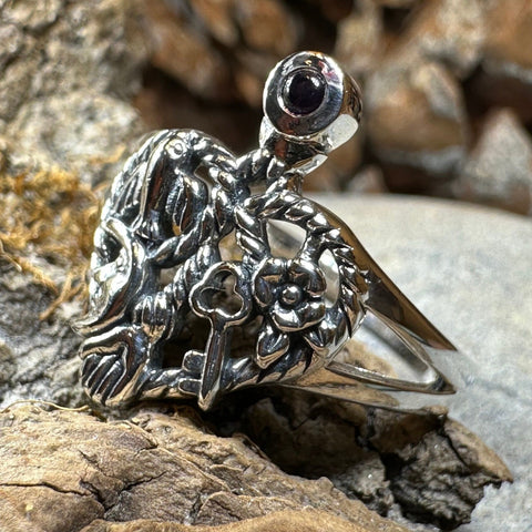 Load image into Gallery viewer, Cimaruta Ring, Italian Ring, Wiccan Jewelry, Celtic Jewelry, Pagan Ring, Witch Gift, Protection Charm, Pagan Ring, Amethyst Wiccan Ring
