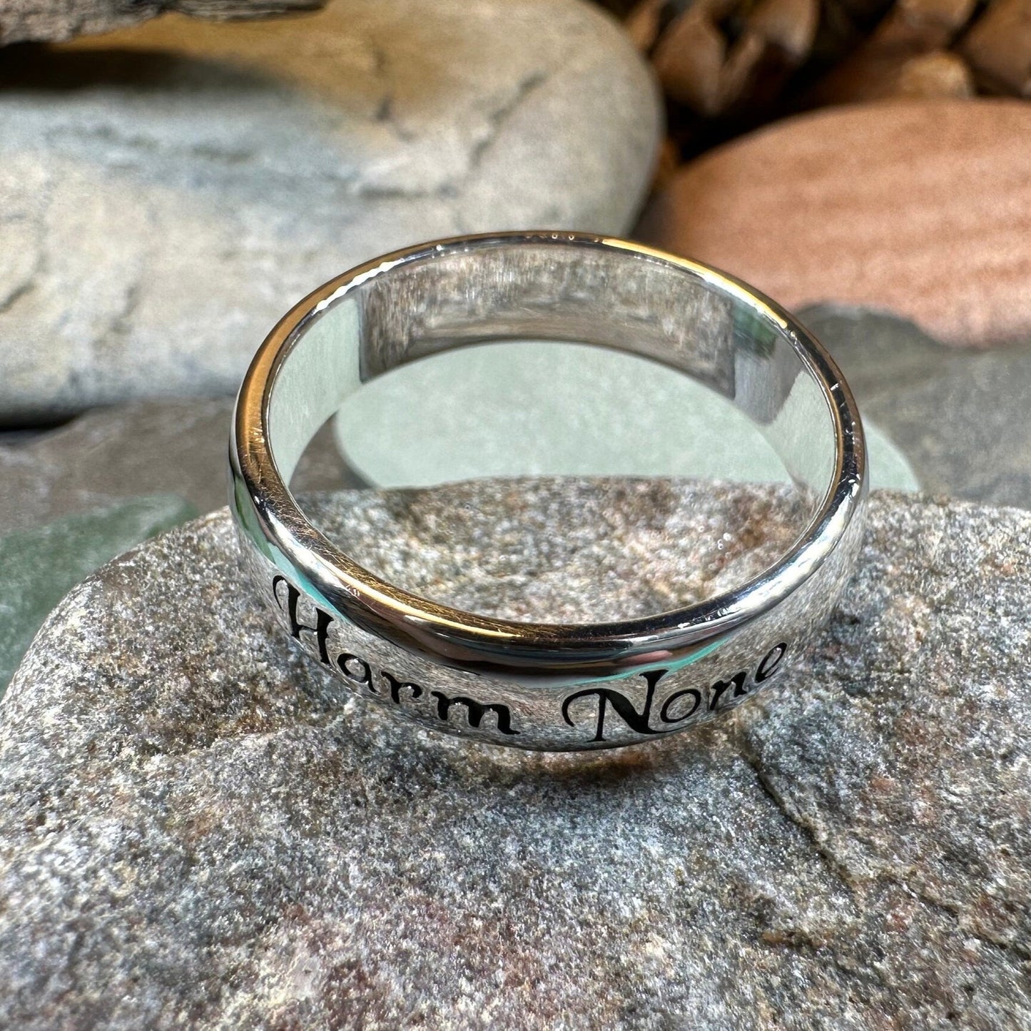 Harm None Ring, Pagan Ring, Wiccan Jewelry, Celtic Jewelry, Pagan Ring, Witch Gift, Wedding Band, Pagan Ring, Amethyst Wiccan Ring