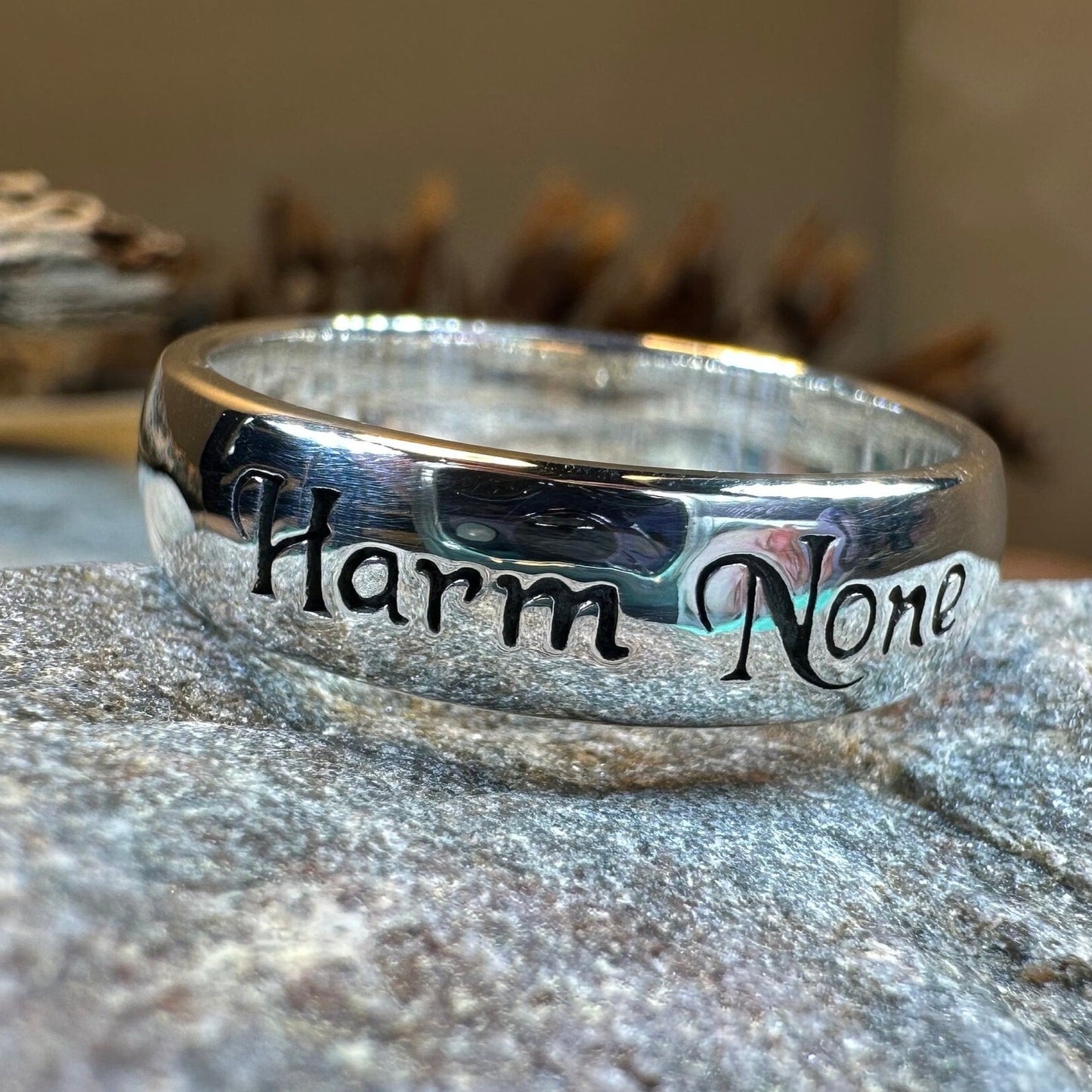 Harm None Ring, Pagan Ring, Wiccan Jewelry, Celtic Jewelry, Pagan Ring, Witch Gift, Wedding Band, Pagan Ring, Amethyst Wiccan Ring