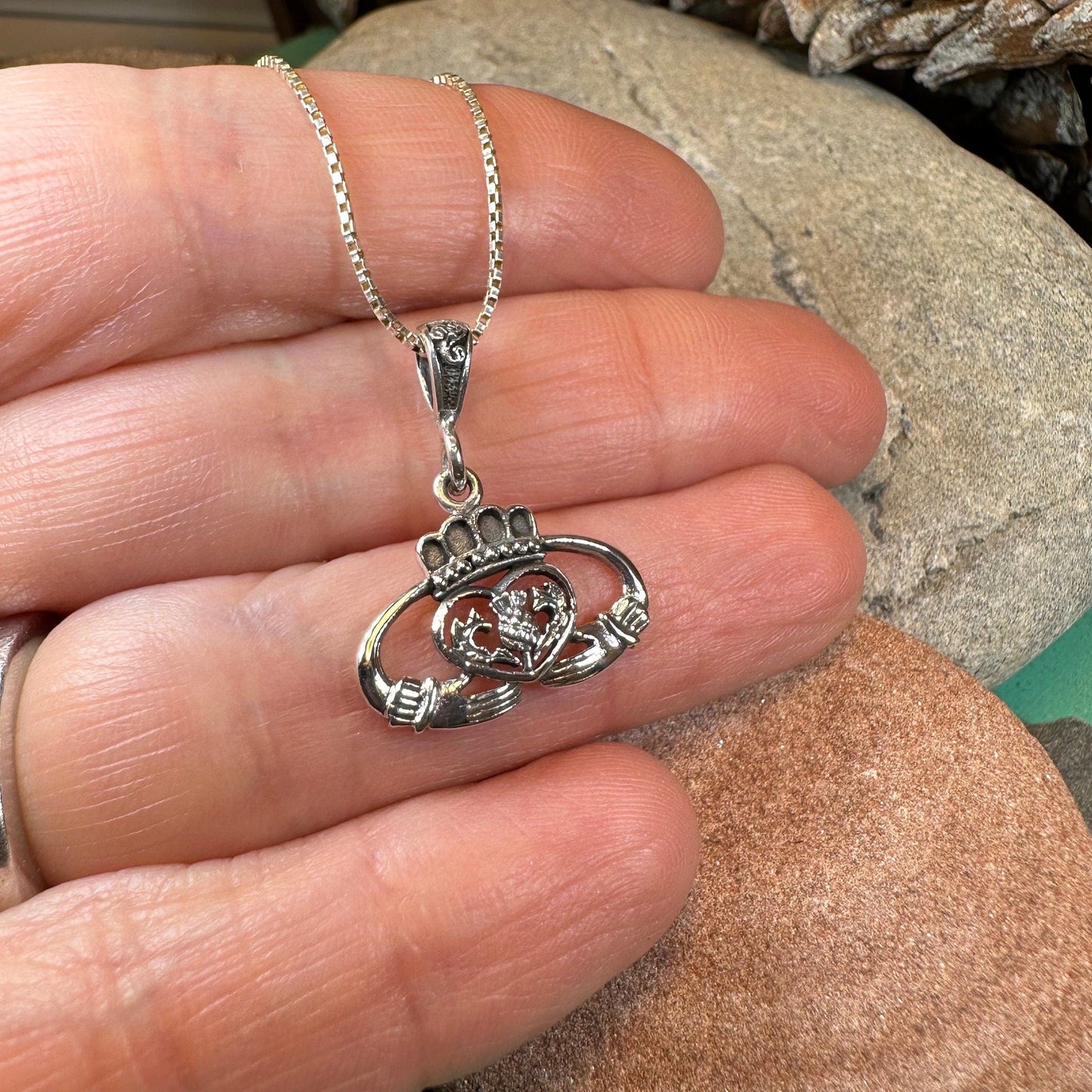 Claddagh Thistle Pendant, Scottish Necklace, Irish Jewelry, Scotland Gift, Bridal Jewelry, Ireland Gift, Celtic Pendant, Claddagh Jewelry