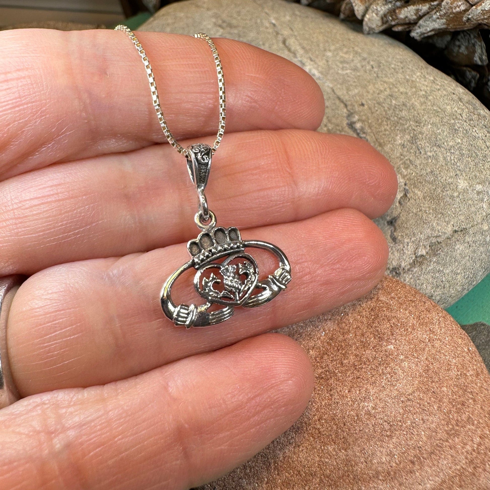 Claddagh Thistle Pendant, Scottish Necklace, Irish Jewelry, Scotland Gift, Bridal Jewelry, Ireland Gift, Celtic Pendant, Claddagh Jewelry