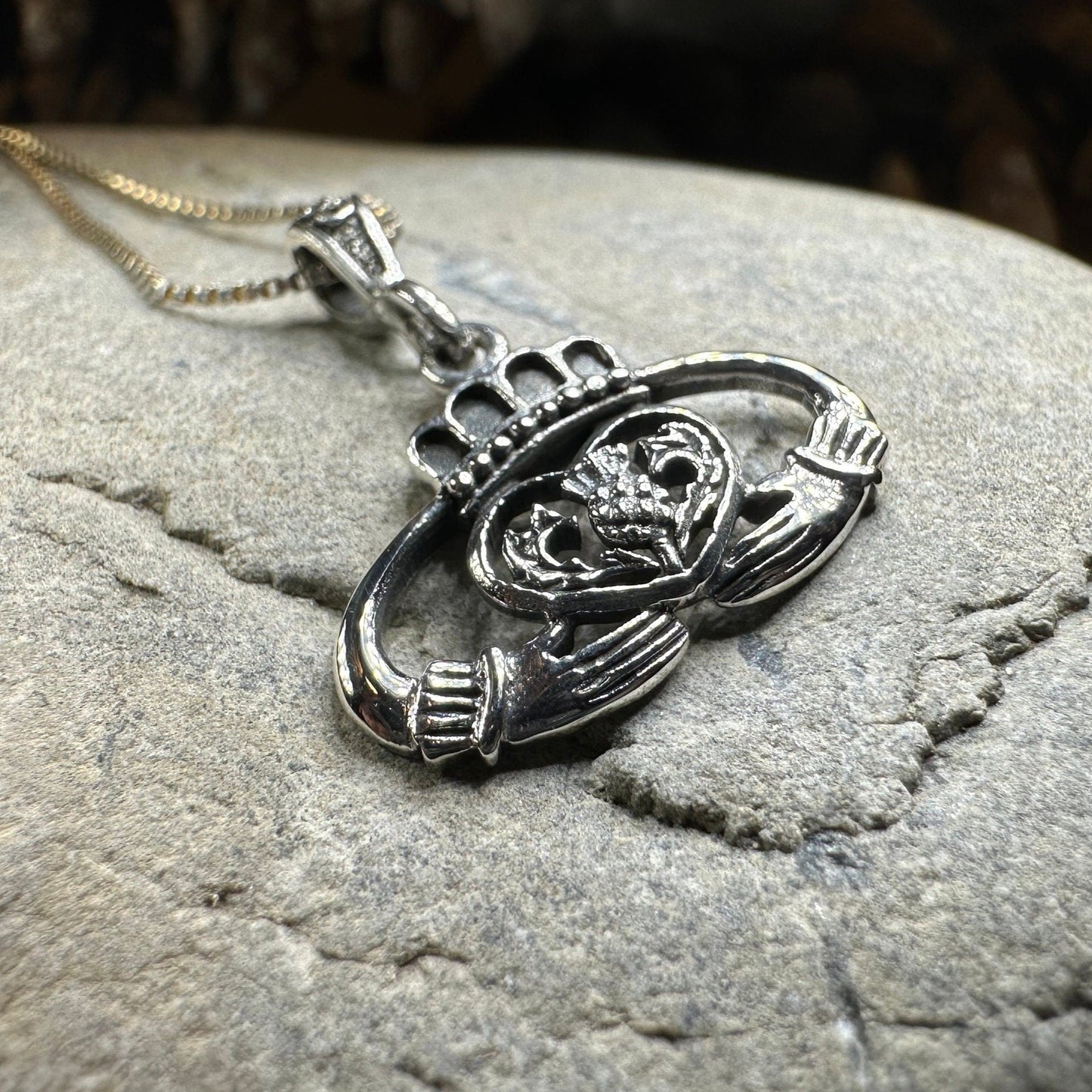 Claddagh Thistle Pendant, Scottish Necklace, Irish Jewelry, Scotland Gift, Bridal Jewelry, Ireland Gift, Celtic Pendant, Claddagh Jewelry