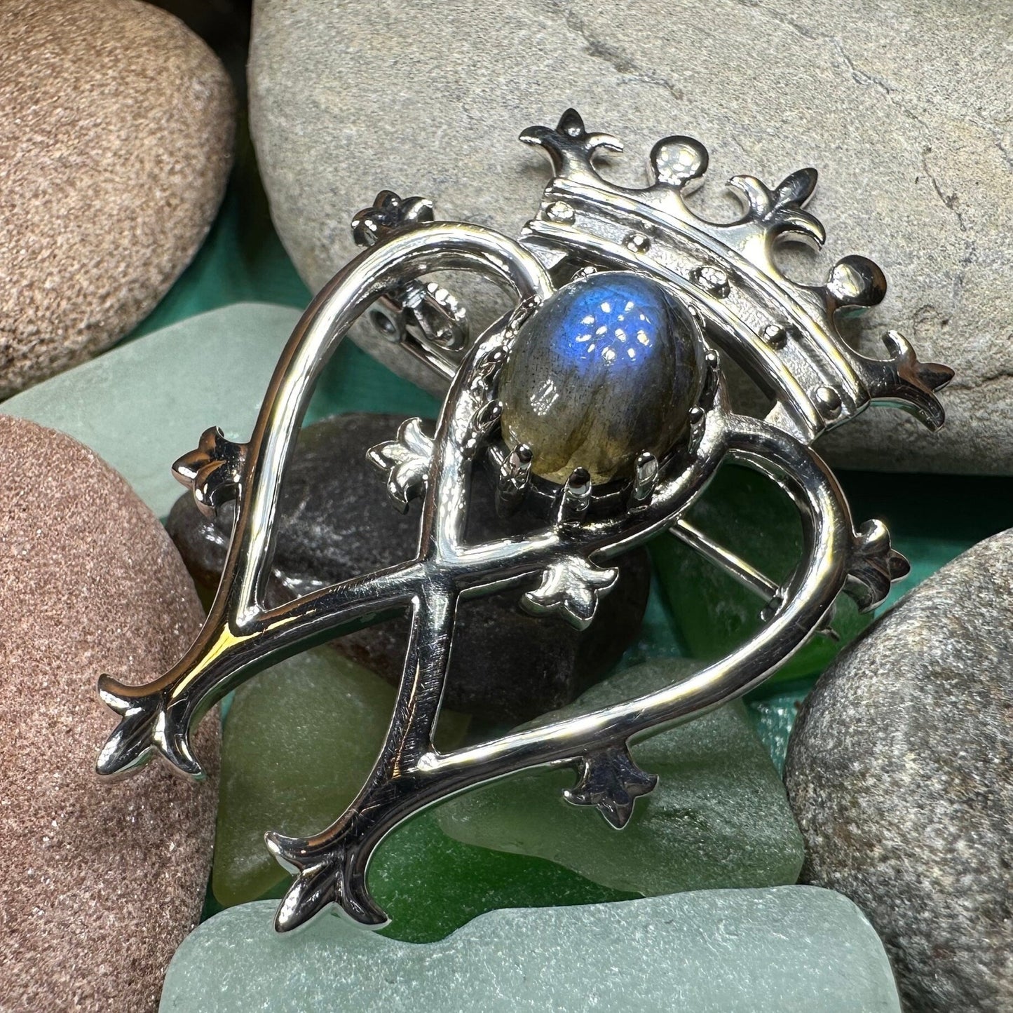 Labradorite Scottish Luckenbooth Brooch in Sterling Silver — view 2
