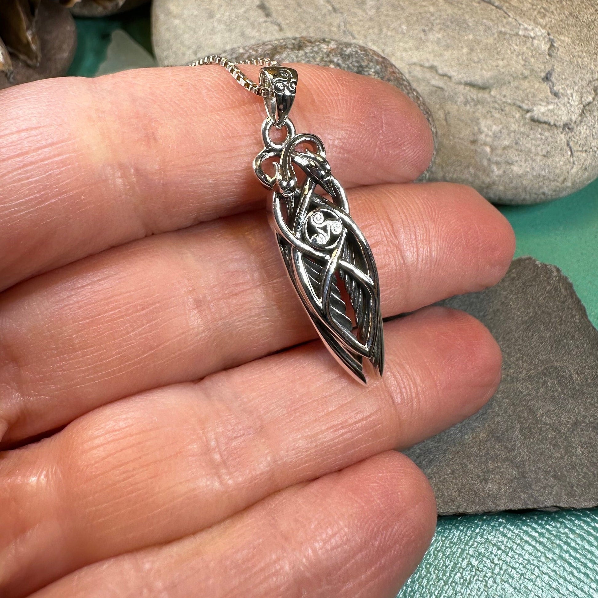 Art Deco Children of Lir Swan Necklace in Sterling Silver — view 8
