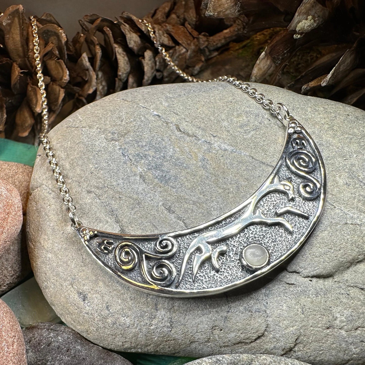 Epona Celtic Horse Moonstone Necklace in Sterling Silver