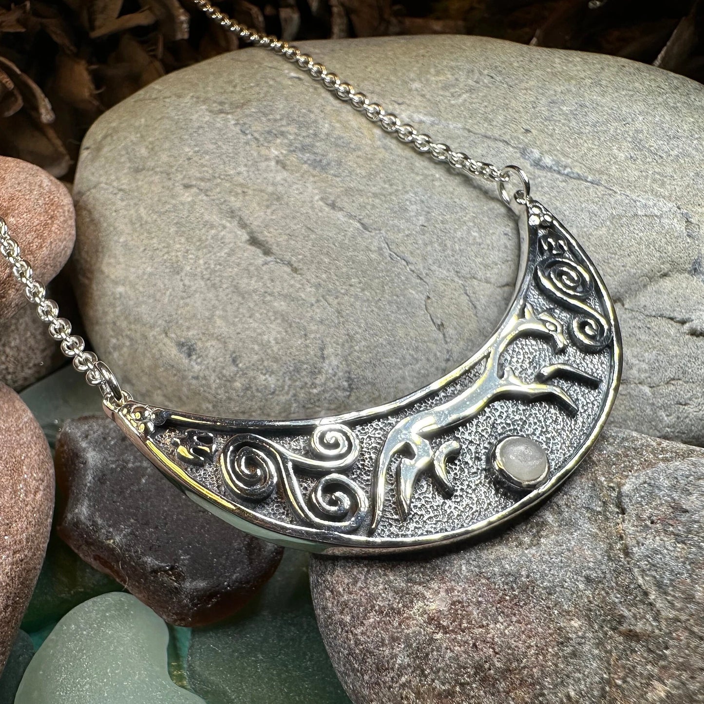 Epona Celtic Horse Moonstone Necklace in Sterling Silver