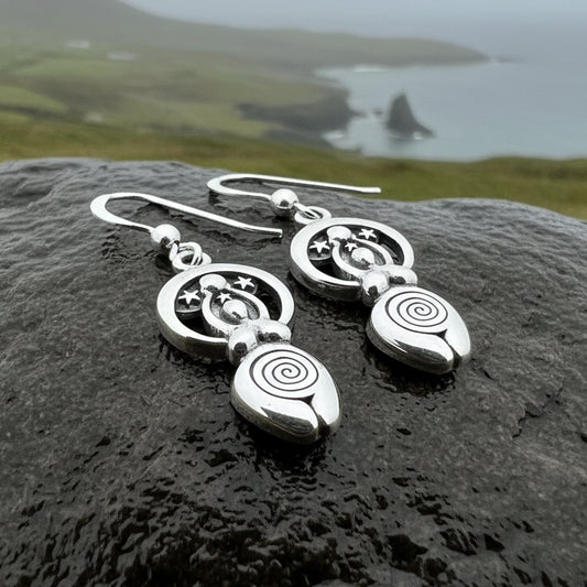 Moon Goddess Celtic Spiral Earrings in Sterling Silver