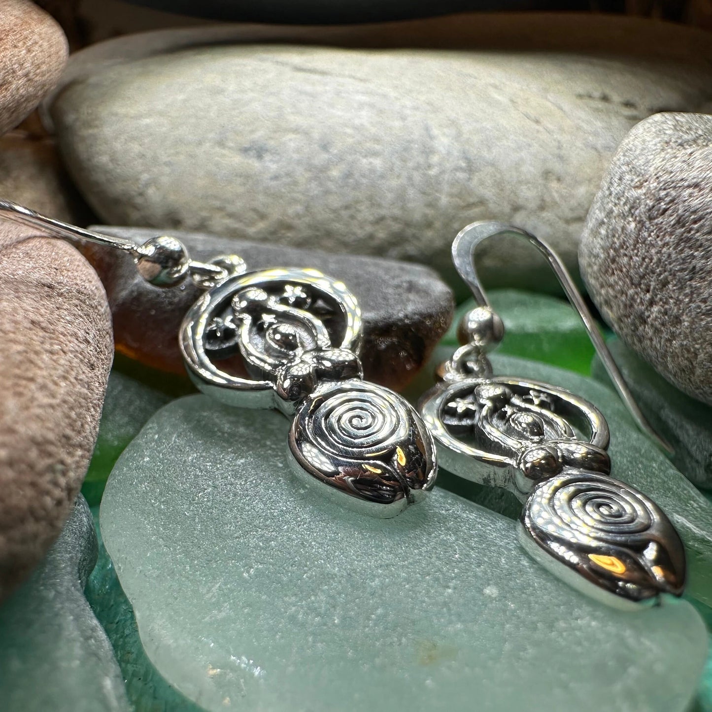 Moon Goddess Celtic Spiral Earrings in Sterling Silver