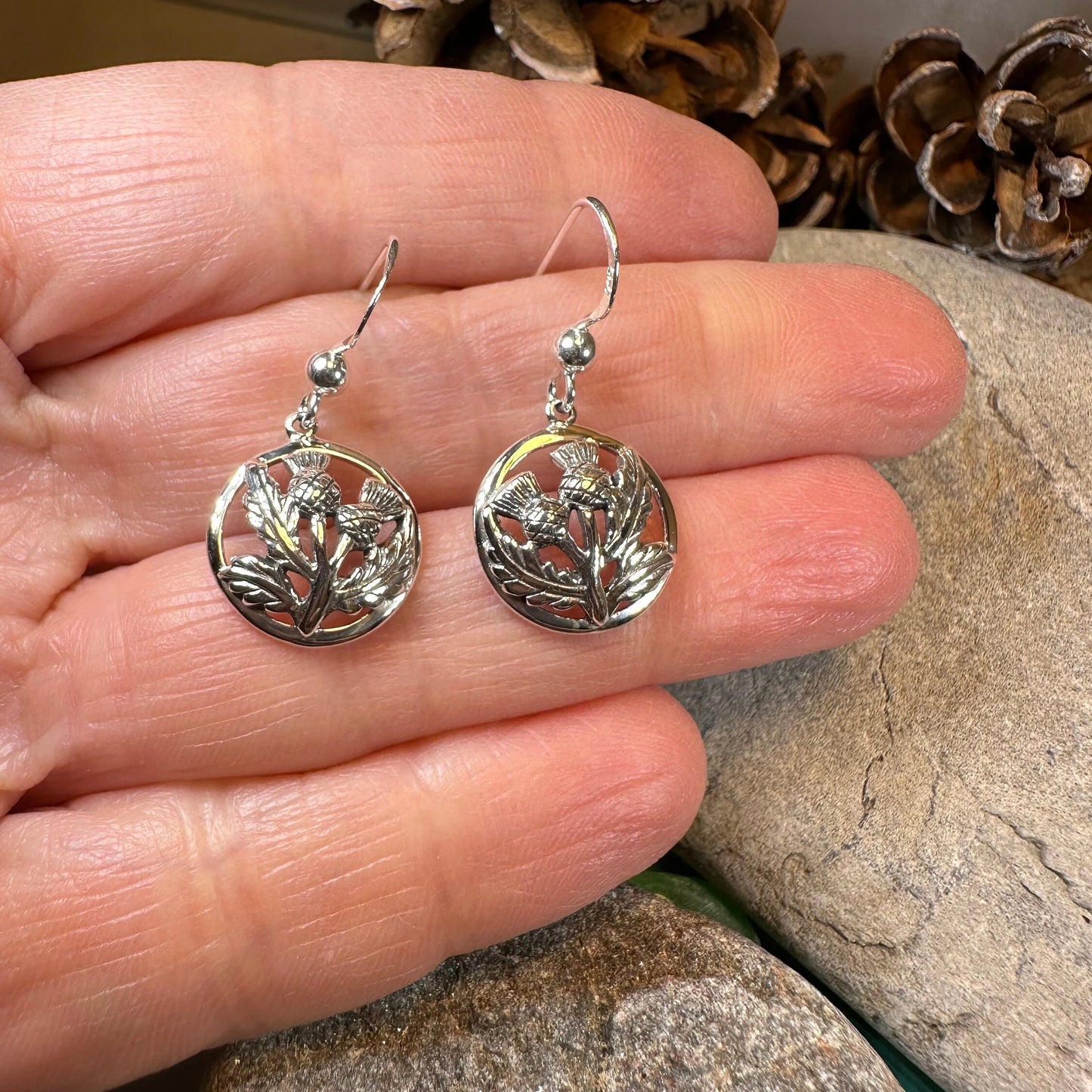 Aviemore Scottish Thistle Earrings in Sterling Silver — view 5