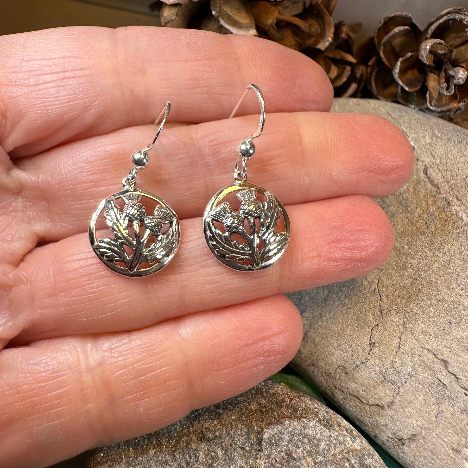 Aviemore Scottish Thistle Earrings in Sterling Silver — view 5
