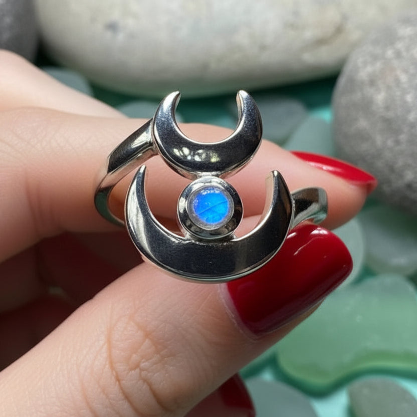 Double Crescent Moon Ring in Sterling Silver