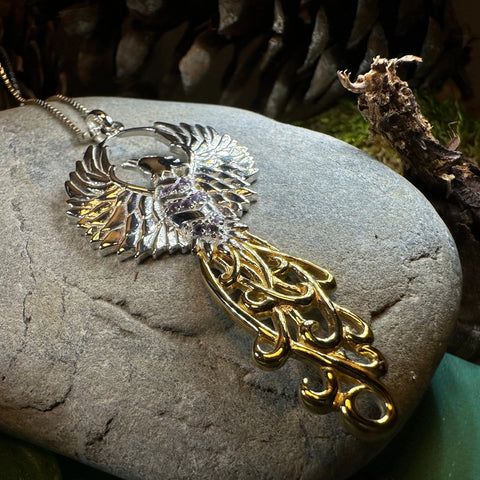 Load image into Gallery viewer, Golden Fire Phoenix Necklace in Sterling Silver
