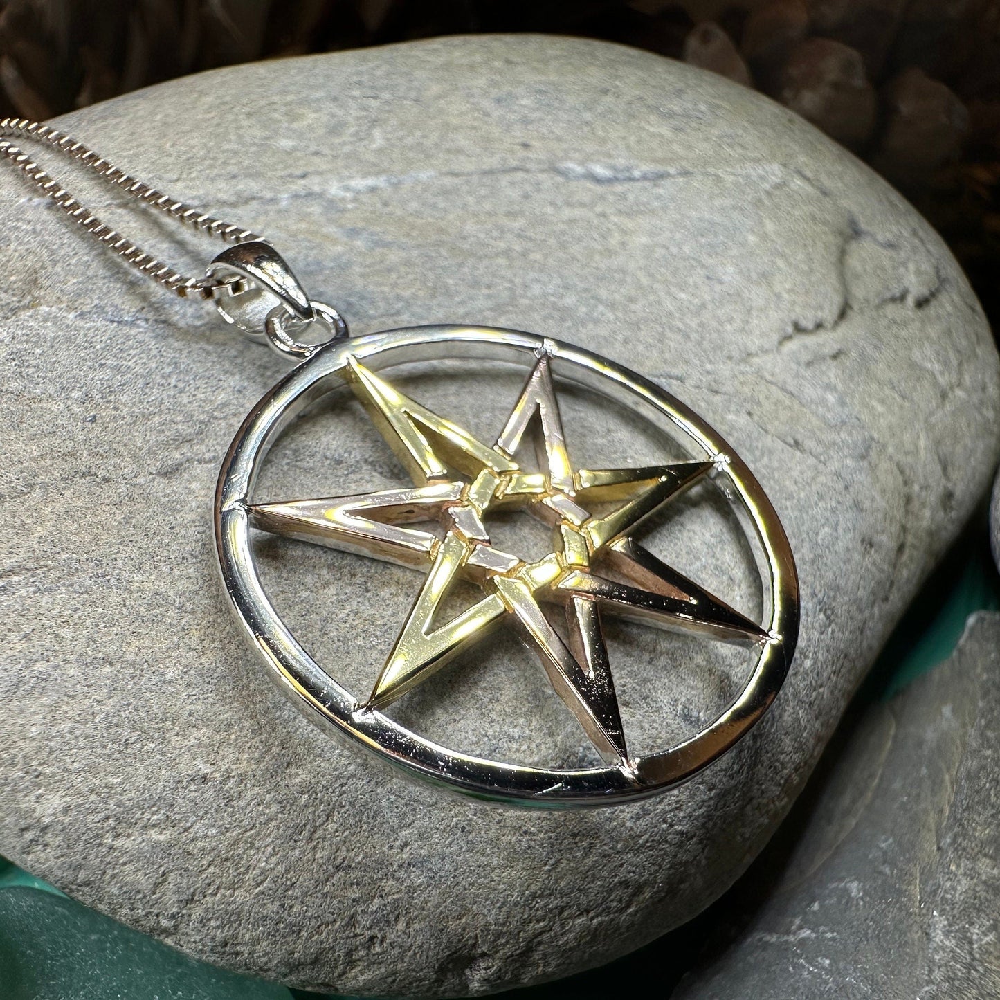 Elven Star Necklace, Seven Pointed Star Necklace, Celestial Pendant, Wiccan Jewelry, Moonstone Pendant, Pagan Jewelry, Oak Leaf, Mystical