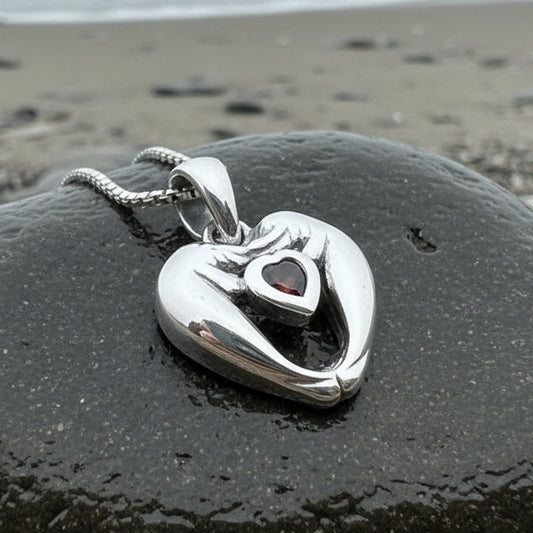 Manatee Necklace, Beach Jewelry, Ocean Animal Pendant, Heart Jewelry, Beach Lover Gift, Fish Necklace, Nautical Jewelry, Sea Jewelry, Garnet