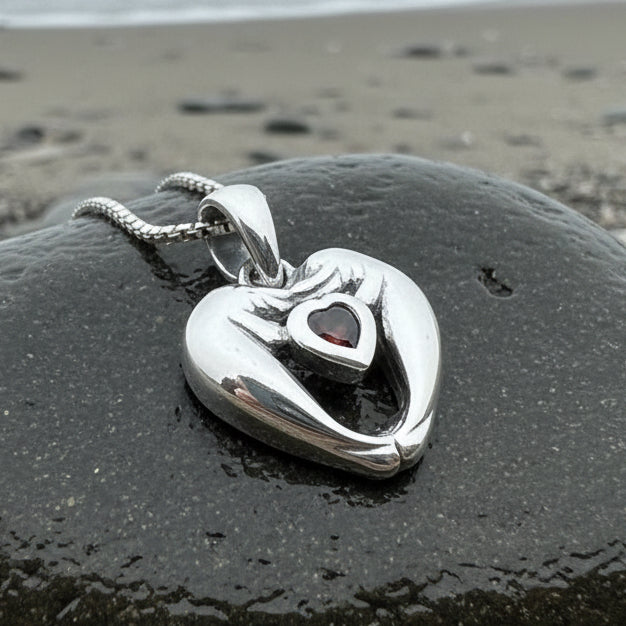 Manatee Necklace, Beach Jewelry, Ocean Animal Pendant, Heart Jewelry, Beach Lover Gift, Fish Necklace, Nautical Jewelry, Sea Jewelry, Garnet