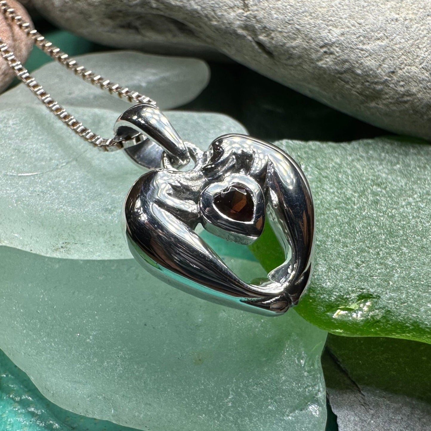 Manatee Necklace, Beach Jewelry, Ocean Animal Pendant, Heart Jewelry, Beach Lover Gift, Fish Necklace, Nautical Jewelry, Sea Jewelry, Garnet