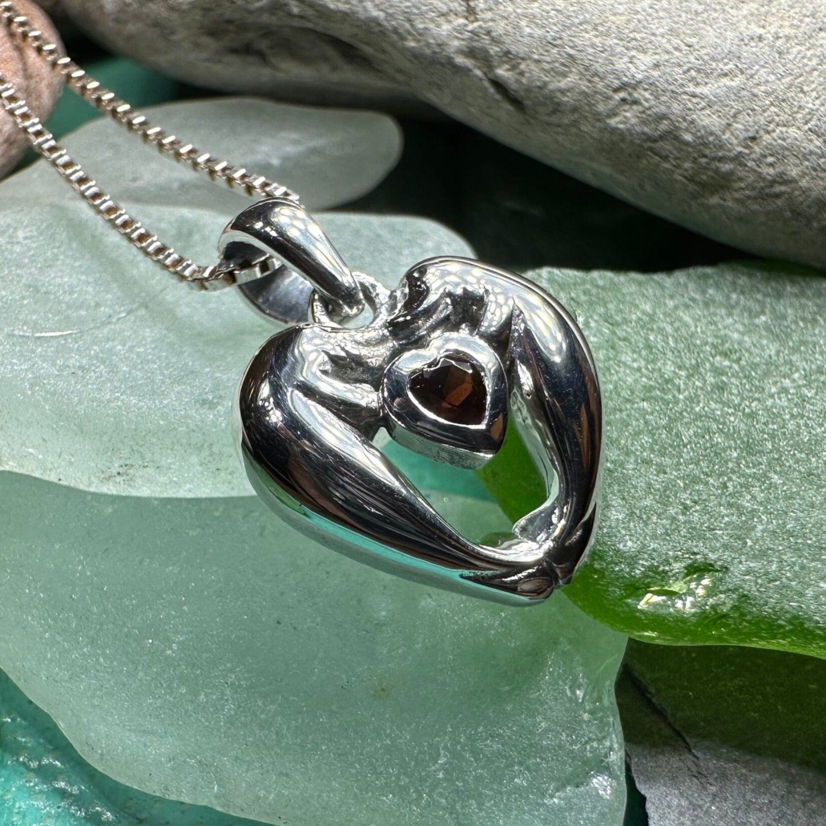 Manatee Necklace, Beach Jewelry, Ocean Animal Pendant, Heart Jewelry, Beach Lover Gift, Fish Necklace, Nautical Jewelry, Sea Jewelry, Garnet