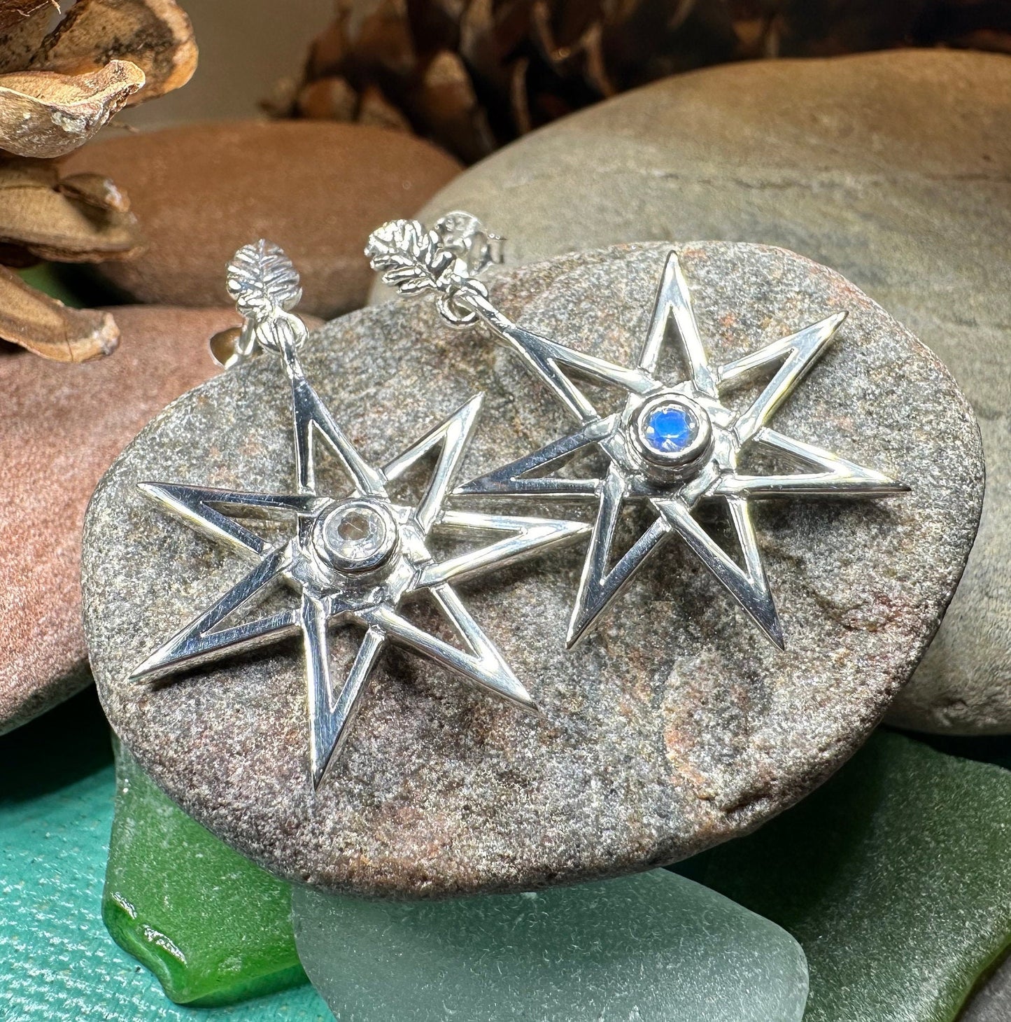 Elven Star Moonstone Earrings in Sterling Silver — view 6