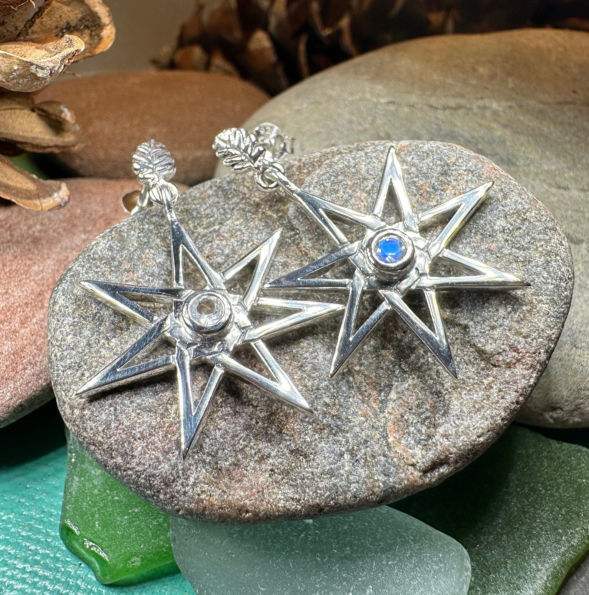 Elven Star Moonstone Earrings in Sterling Silver — view 6