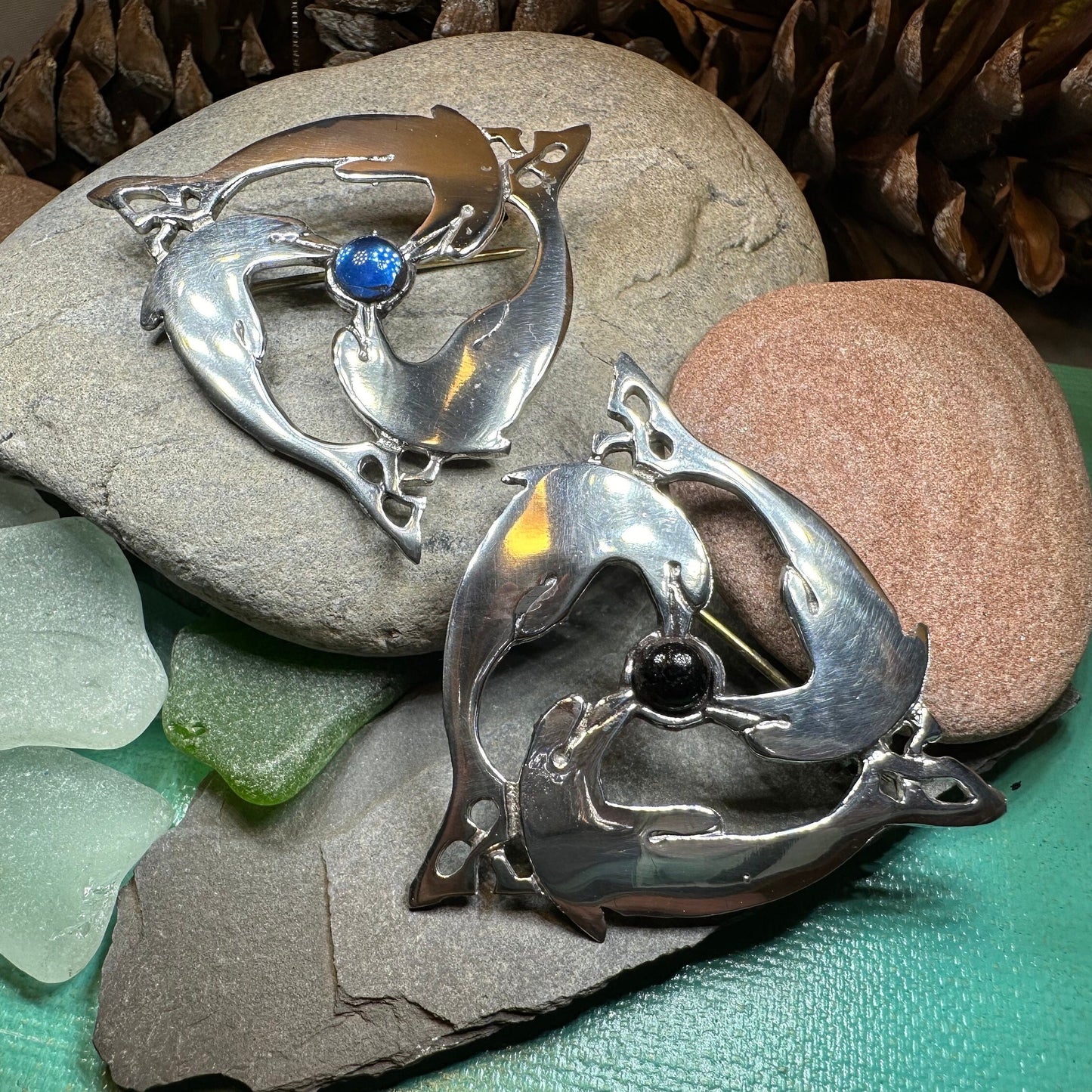 Dolphin Brooch, Celtic Jewelry, Beach Jewelry, Fish Necklace, Sister Gift, Friendship Gift, Nautical Jewelry, Sea Jewelry, Wife Gift