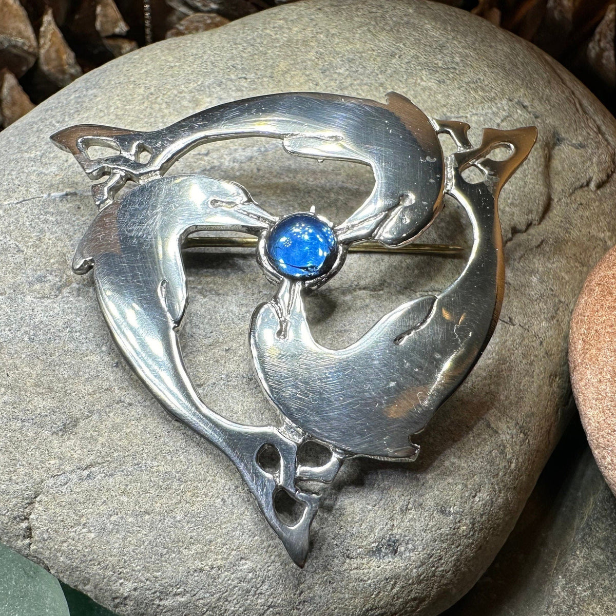 Celtic Dolphin Triskele Brooch - Handmade in Scotland — view 3