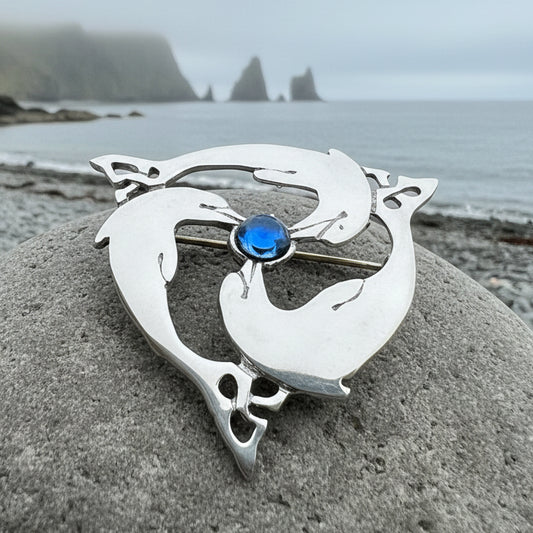 Dolphin Brooch, Celtic Jewelry, Beach Jewelry, Fish Necklace, Sister Gift, Friendship Gift, Nautical Jewelry, Sea Jewelry, Wife Gift