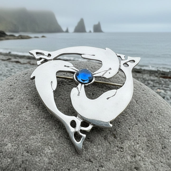 Dolphin Brooch, Celtic Jewelry, Beach Jewelry, Fish Necklace, Sister Gift, Friendship Gift, Nautical Jewelry, Sea Jewelry, Wife Gift